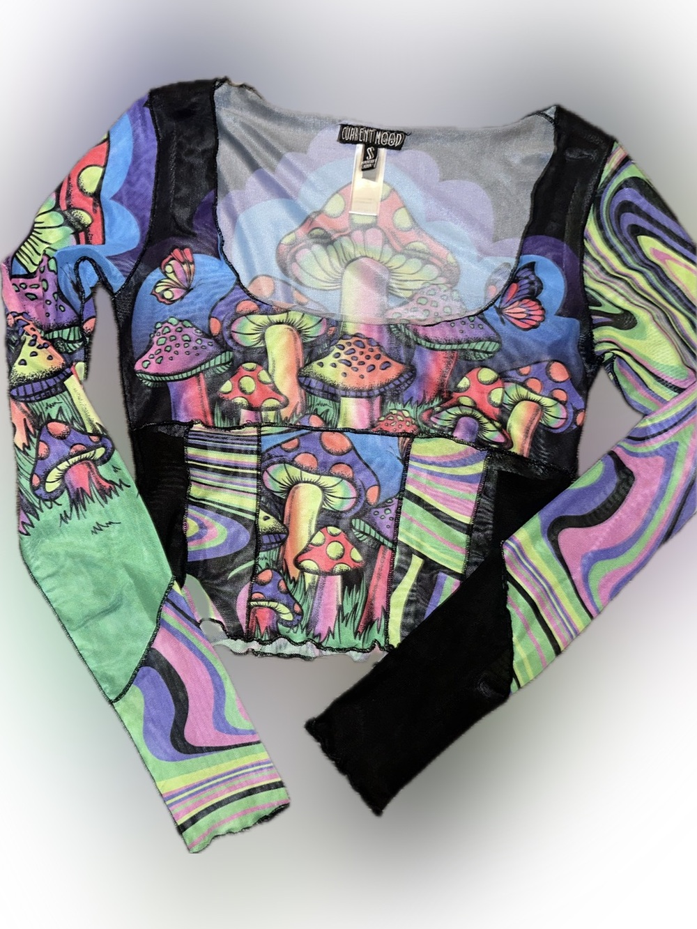Current Mood Women’s Psychedelic Mushroom Print Long-Sleeve Top - Multicolor